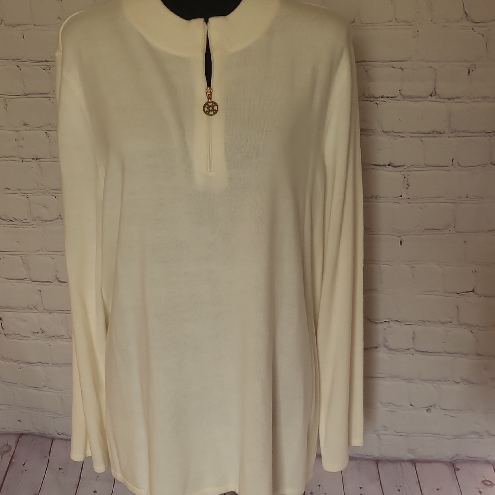 Cream 1/4 Zip Size 2X Pullover Sweater Neutral